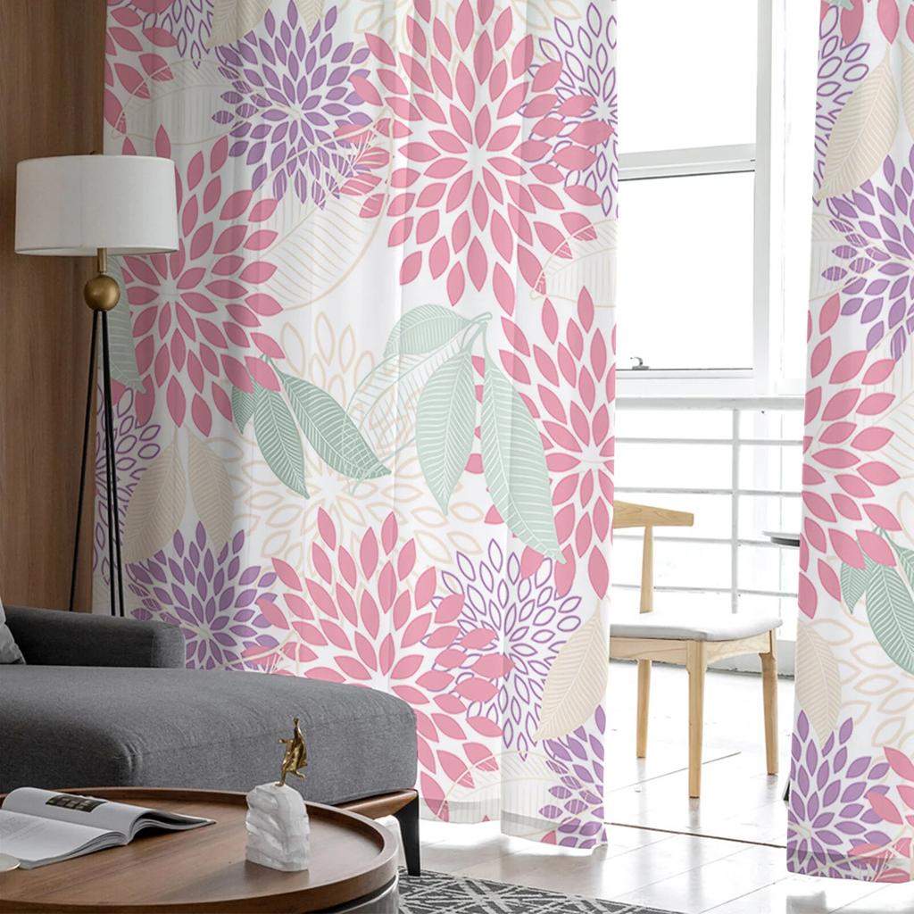 Perdele din tul cu model abstract cu flori de plante pentru sufragerie, bucătărie, dormitor, tul transparent pentru cafenea, hotel, decor modern acasă