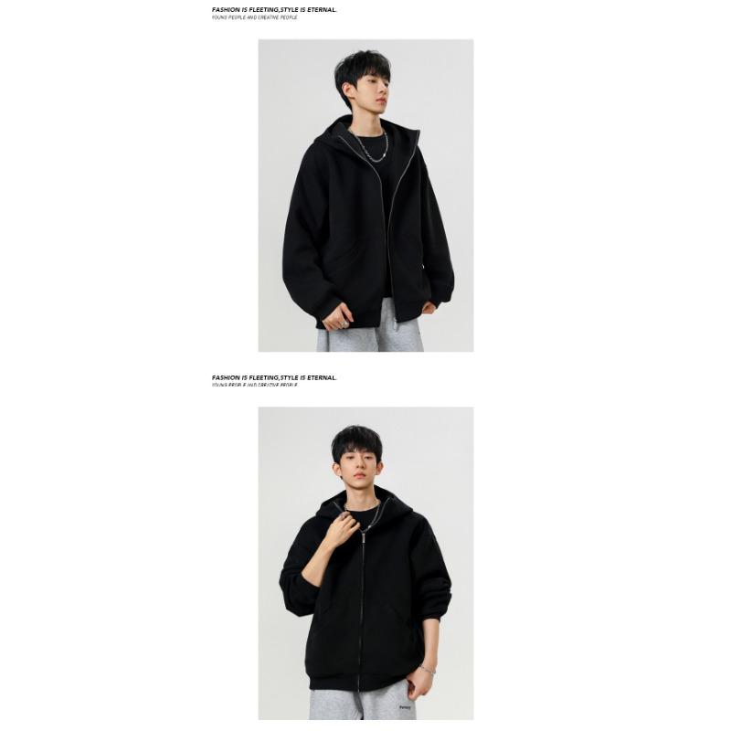 Mens Womens Loose Solid Hooded Zip Up Cardigan Vintage Casual Sweatshirt Jacket