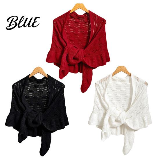 Casual Daily Shoulder Cover Hollow Knitted Shawl for Women Soft Polyester Cloak Wrap with Fashion Dresses Ruffled Cuffs Breathable Sun Protection