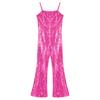 Kids Girls Sleeveless Gymnastics Leotard Jumpsuit Costume Halloween Sequins Bell Bottoms Jumpsuit