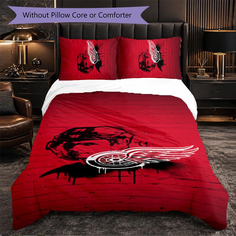Detroit Red Wings Pattern Microfiber 3Pcs Bedding Set Decor Duvet Cover Set For Bedroom Home Use
