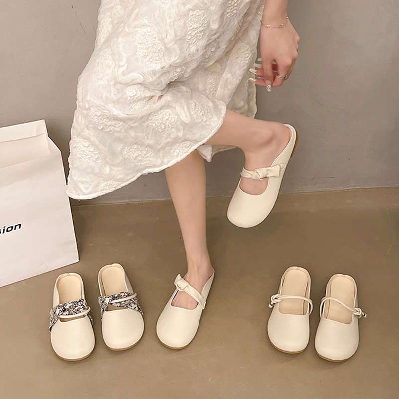 Versatile Fashion Mary Jane Evening Shoes Single Shoes French Bag Head Half Slippers Outside Wear a Pedal 2025 New Summer and Autumn