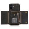 For iPhone 12 Mini 5.4 Inch Case Magnetic Button Tri-fold Wallet Kickstand PU Leather Coated TPU Cover