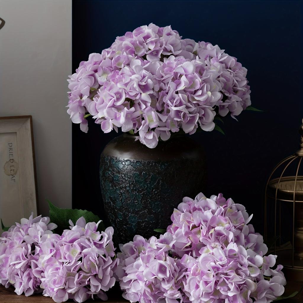 Elegant Realistic Artificial 5pcs Hydrangea Bouquet - Green & White Faux Hydrangea Stems for Wedding Centerpieces, Home Decor, and Party Arrangements