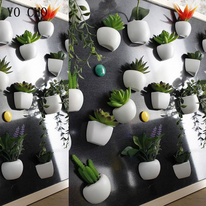 YO CHO Artificial Flower Fridge Sticker Succulent Plant Fridge Chalkboard Magnetic Bonsai Orchid Plants Lavender Home Wall Decor