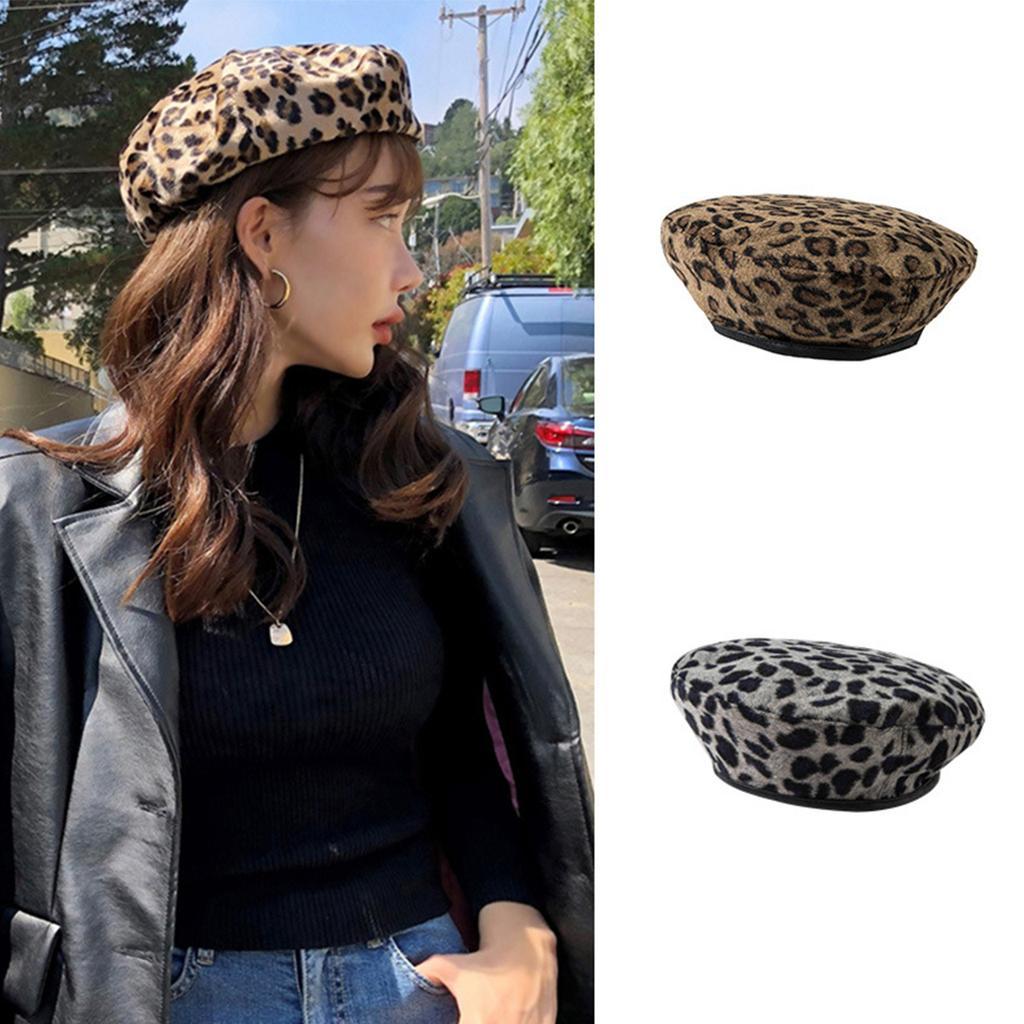 Leopard Beret Hat for Women Autumn Winter Woolen Painter Artist Cap Retro Octagonal Caps Girls Fashion Forward Hats