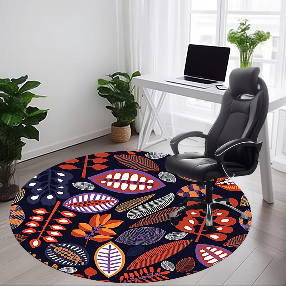 1pc Leaf Pattern Office Round Area Rug,  Mat Suitable For Office, Under Office Chairs Bedroom Living Room Home Decor, Room Deco