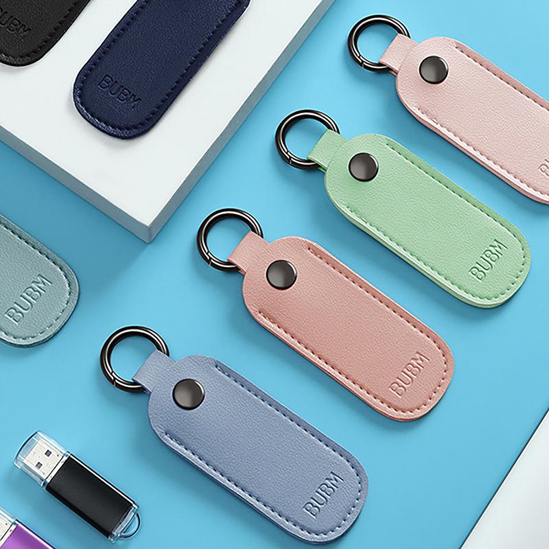 Leather U Disk Pouch Key Ring Holder Usb Flash Drive Storage Bag Pendrive Protective Cover Memory Stick Case