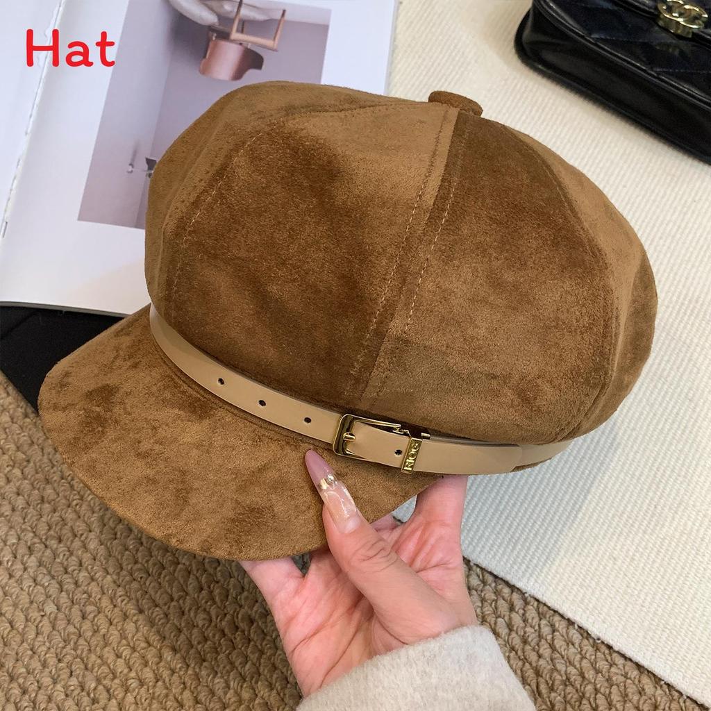 

Fashion Beret Hat For Women With Velvet Material And Chin Strap For Autumn Winter Style хакі