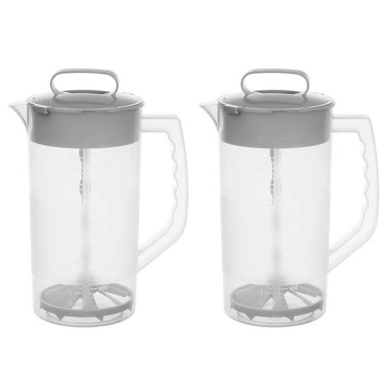 1/2 Pcs Mixing Pitcher for Drinks 2000ml Sealed Water Bottle with Lid Translucent Adjustable Mixer Plunger Manual Juice Jug Beverage Blending