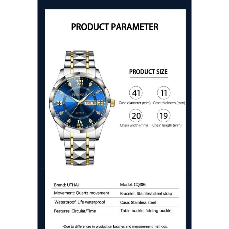 Top Brand Watch Men's Trendy Business High Quality Steel Belt Chinese English Dual Calendar MaleFashion Quartz Wristwatches