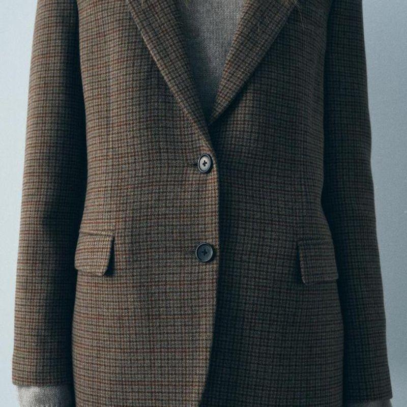 Fall and Winter New Women's Clothing Fashion Wind Lapel Long Sleeves Wool Blend Plaid Blazer 3736260