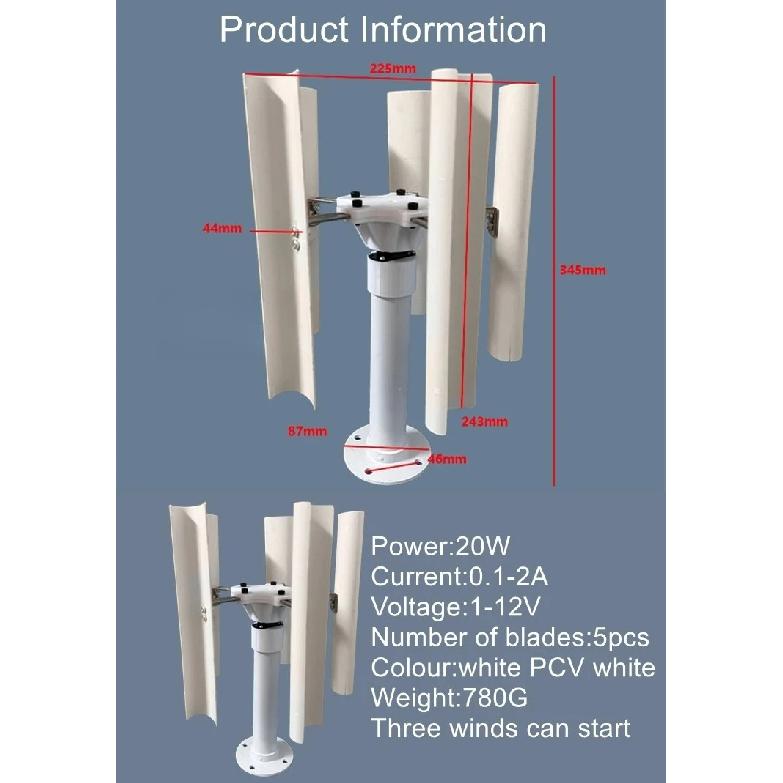Vertical axis five blade wind turbine three-phase permanent magnet generator model windmill