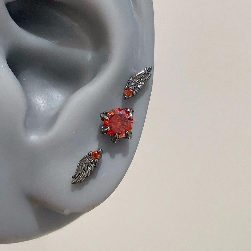 3Pcs Vintage  Zircon Wing Star Earrings Stud Women Luxury Shiny Angel Wings Heart Earrings Couples Jewelry Gifts