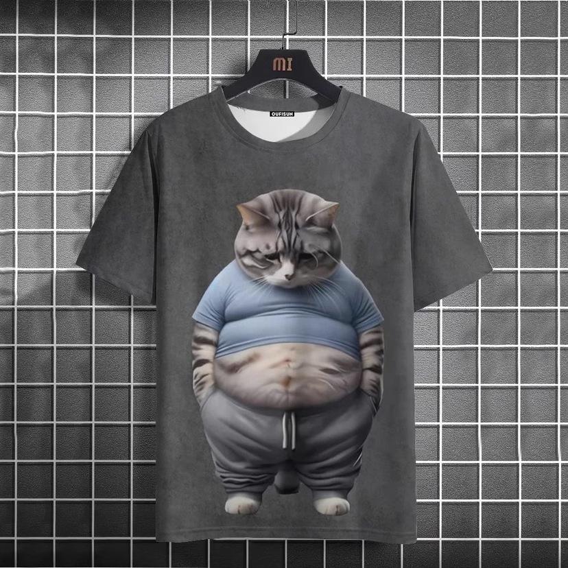 Summer Short Sleeved 3D Printed Funny Fat Cat T-shirt Animal Short Sleeved T-shirt