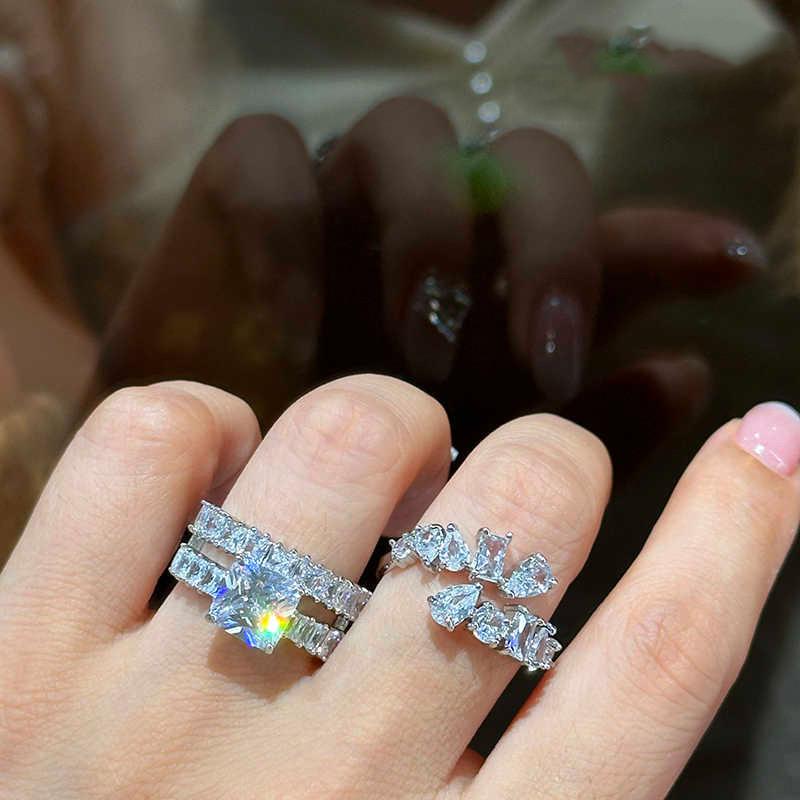 Korean Style Sterling Silver Water Drop Zircon Ring For Ladies Fashion Accessory