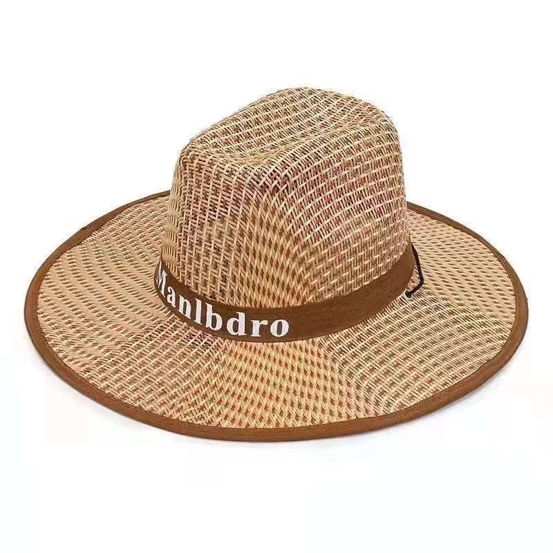 Spring and Summer Outdoor Men's Sunscreen Bamboo Braided Big Edge Hat Sun Hat Beach Hat Men's Straw Hat Western Cowboy Hat Gift