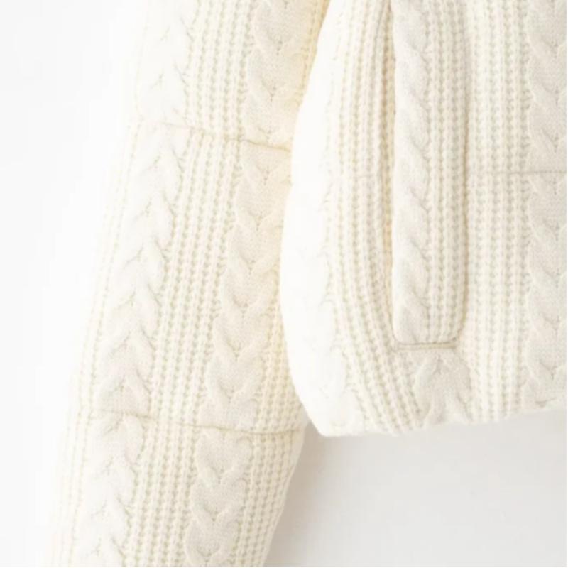 Damen Reißverschluss Verdicken Mantel Strick Frittierte Teigstangen Winter Lässig Stehkragen Jacke Langarm Warm Einfarbig Oberbekleidung mit Tasche Neue Mode