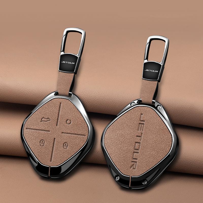 Zinc Alloy Leather Car Key Case Full Cover Shell Holder for Chery DASHING X-1 Plus DTC Jetour 2022 2023 Auto Keychain Accessori