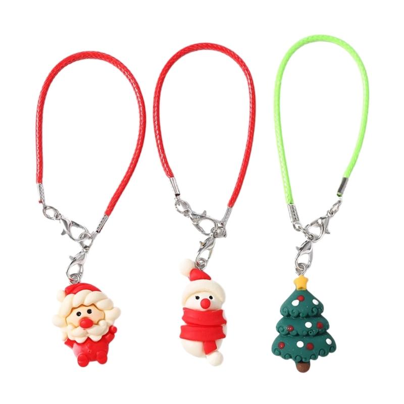 

3X Colorful Christmas Tree Phone Chain Santa Snowman Ornament Portable Lost Proof Gift Christmas Resin Phone Strap 1
