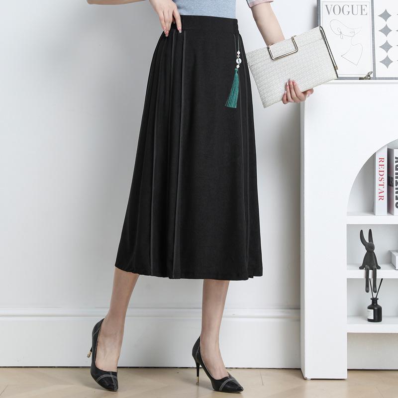 

Жаккардовая миди-юбка А-силуэта с высокой талией: Весна/Лето 2025 Китайский национальный стиль XL (recommended for 90-110 jin) чёрный