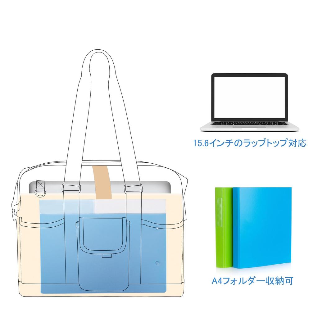 Tote Business Side Large Many A4 Document Includes Pen Holder and Sleeve for Inch Business Black [Damero] Teacher's Bag, Bag, Snaps, Capacity,