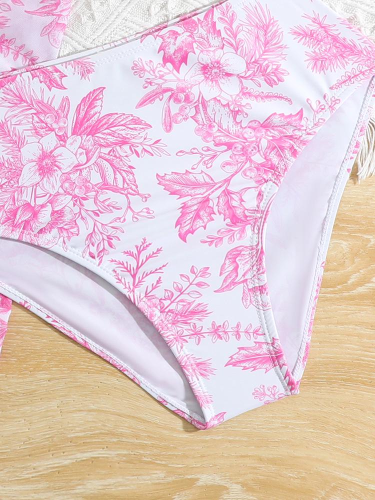 2024 Dívčí evropský a americký potisk síťovaný třídílný plavkový set - Střední a velké velikosti