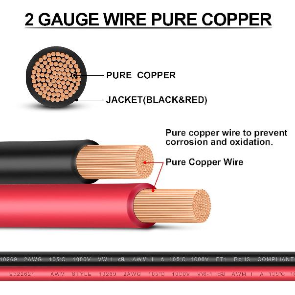 IGreely Battery Cable 2 AWG 2 Gauge Wire Made With OFC Copper Wire Battery Power Inverter Cables With 5/16" Lugs Terminals For Welding Solar Panel