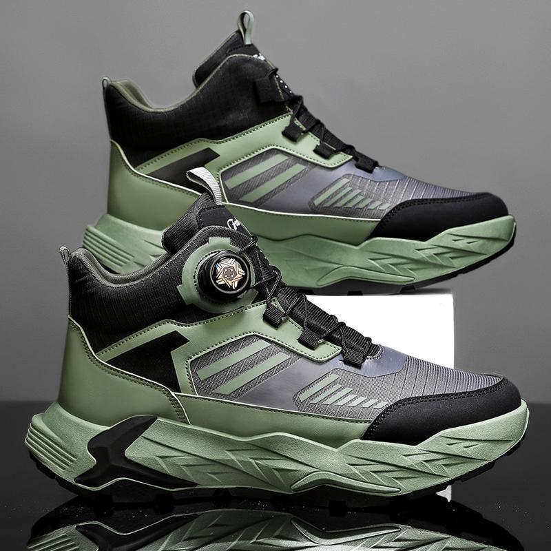 

Button shoes fly-woven mesh breathable high-top sneakers thick-soled heightening dad shoes outdoor travel shoes 44 зелений