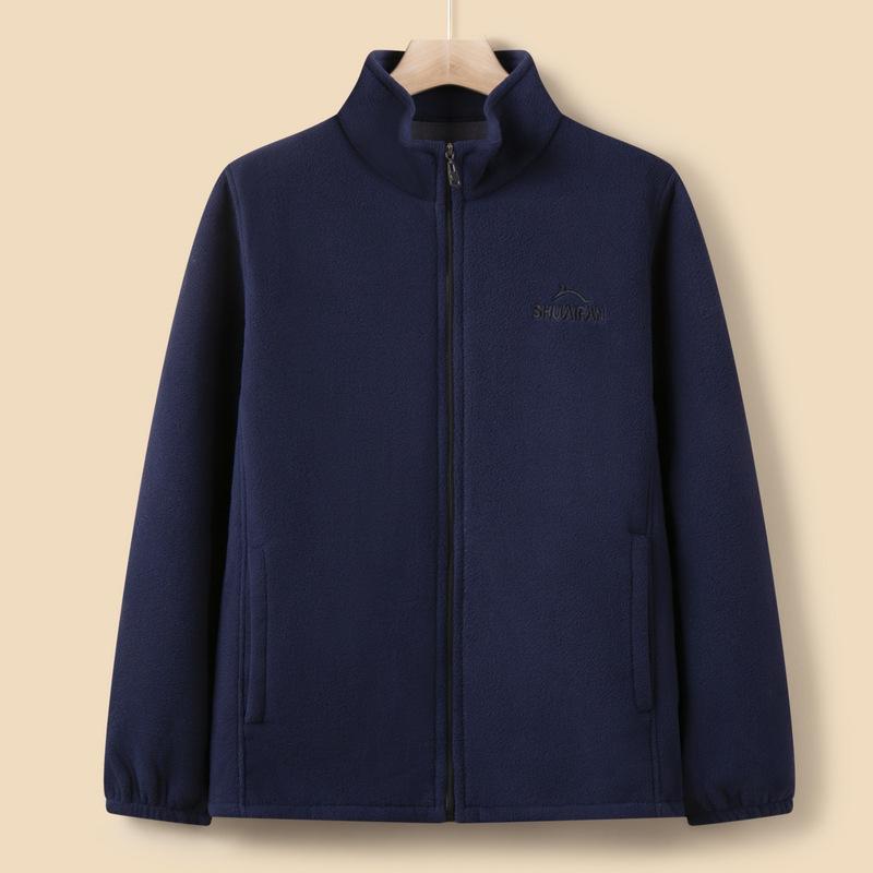 Middle-aged and Elderly Men's Fleece Jacket Dad's Spring and Autumn Warm Tops Older Grandfather Plus Velvet Thick Cardigan