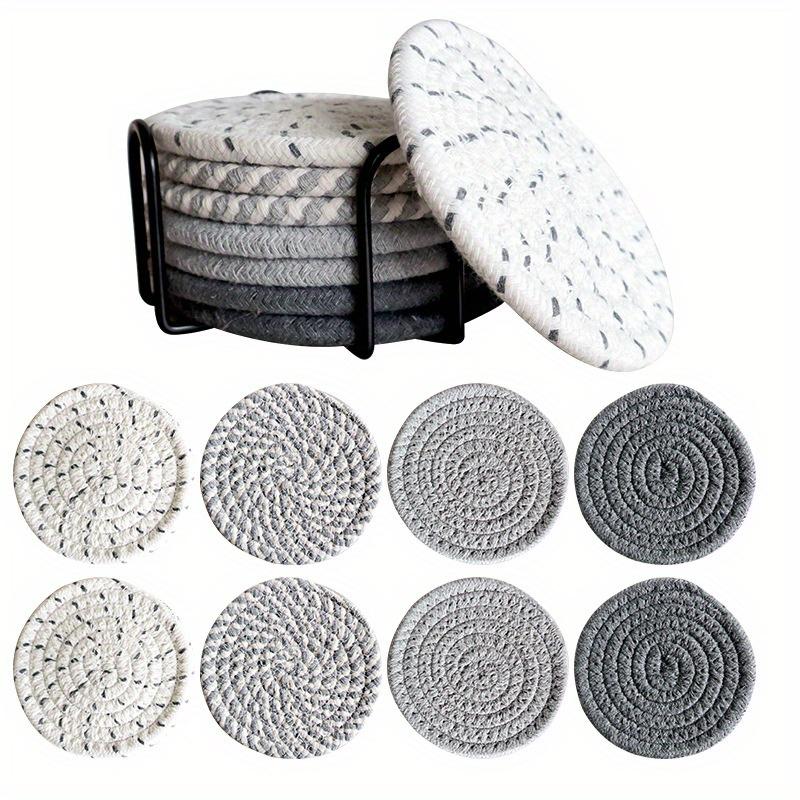 Stylish Woven Drink Coasters with Holder Set, 8Pcs Absorbent Coasters for Home Decoration