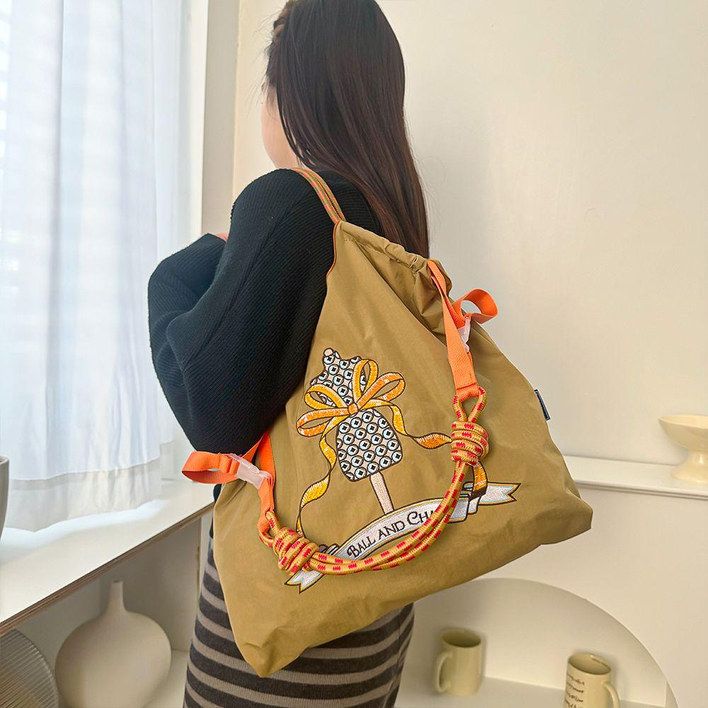Japanese-Style Spring/Summer Embroidered Eco Shopping Bag for Women - Large Capacity Shoulder/Handheld/Crossbody Tote