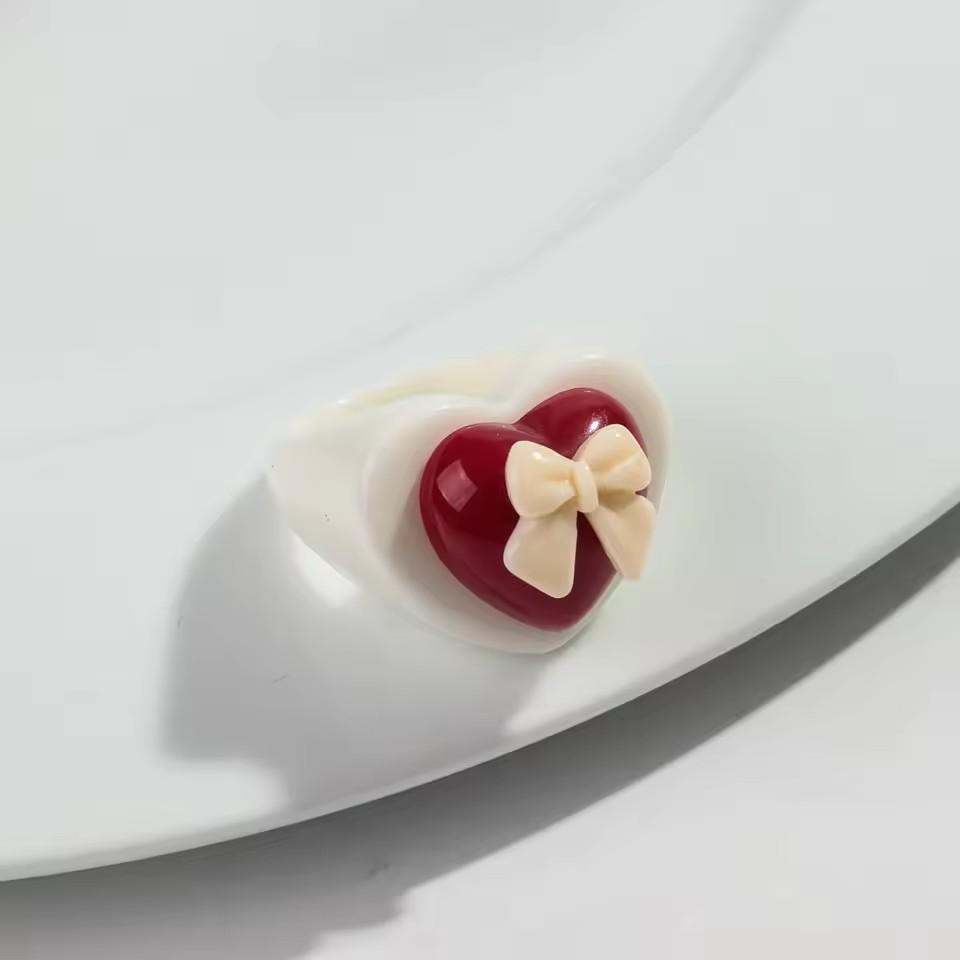 Cute Chunky Heart Acrylic Finger Rings for Women Trendy Multicolor Resin Love Bowknot Stack Ring for Women Party Jewelry Gifts
