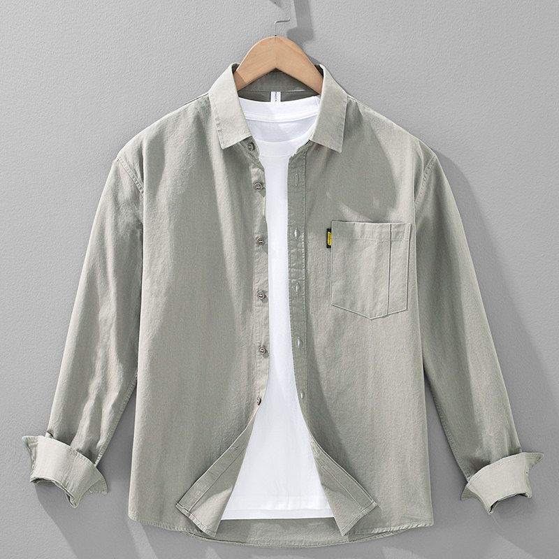 Spring and Autumn Japan Fashion Hong Kong Style Retro Long Sleeve Shirts Men's Washed Cotton Loose Casual Shirt Outerwear 100% Cotton