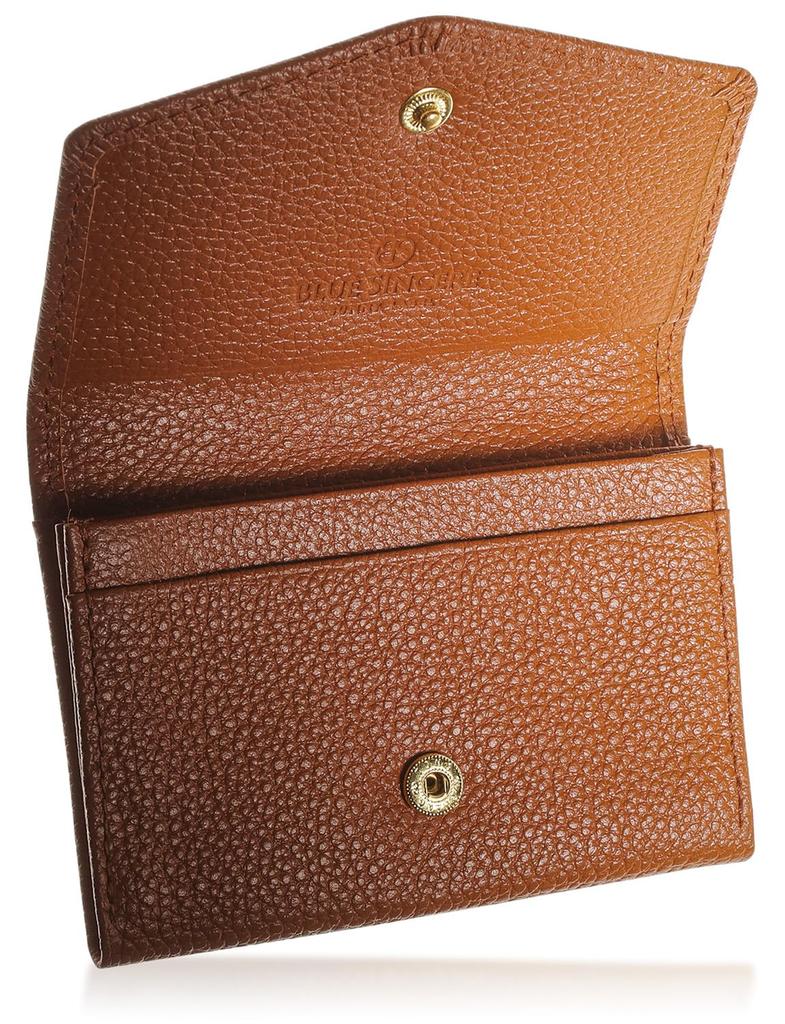 Genuine Leather Business Card 50 Card Day Gift LM2 [BLUE SINCERE] Women's Holder, Capacity, Sortable, Slim, Mother's / (Retro Camel)