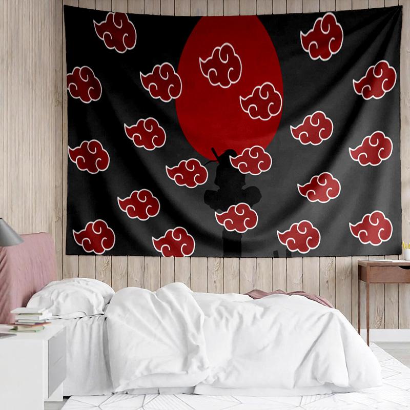 1PC Anime Red Clouds On Black Background K-pop music group Tapestry Accessories for Bedroom,Livingroom, dormitory Room Wall Decor Fan Birthday Gifts