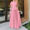 Women Short Sleeve Lace Blouse and Long Skirts Casual Two Piece Suit Sets