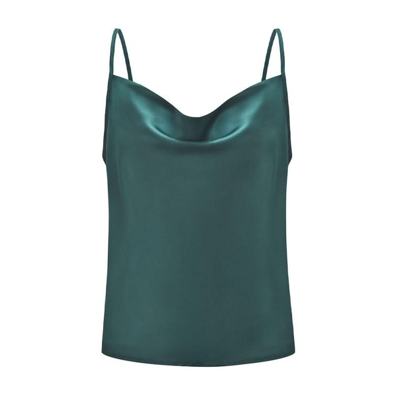 Женский однотонный топ-майка на тонких бретельках с воротником-качелями L