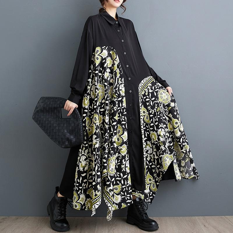 Long Sleeve Plus Size Vintage Floral New In Dresses for Women Casual Loose Spring Autumn Shirt Dress