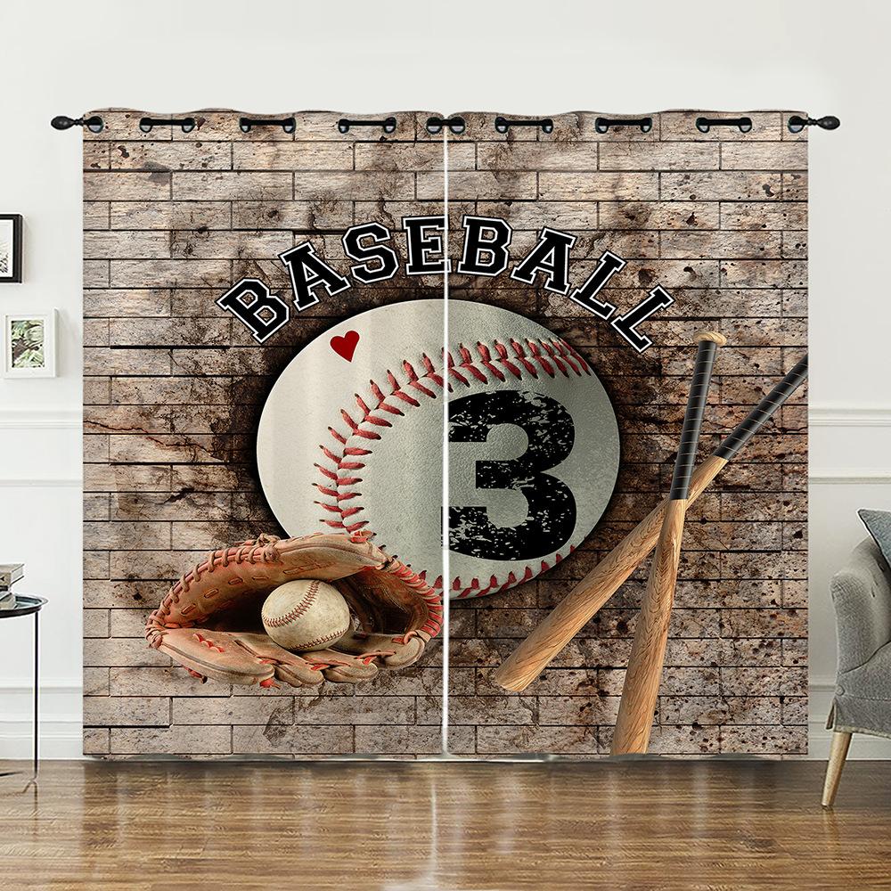 Curtain Bedroom Curtain Digital Printing Sports Baseball Blackout Curtain Fabric No Punching