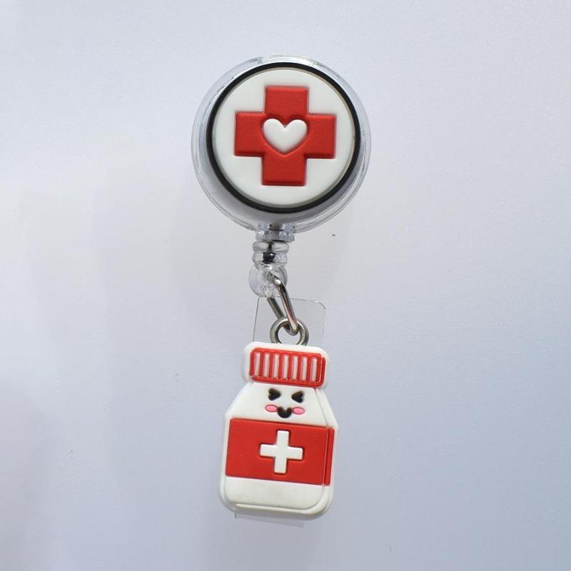 Fivela retrátil médica dos desenhos animados médico enfermeira licença de trabalho cordão criativo fácil de puxar fivela certificado marca nome