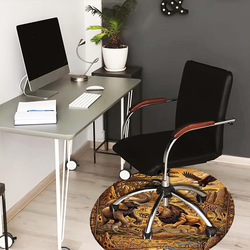 1PC African savannah animals Non-Slip Floor Round carpet, Office, family, bedroom, Large Area Rug Indoor Rugs,  Durable Polyester-L0426