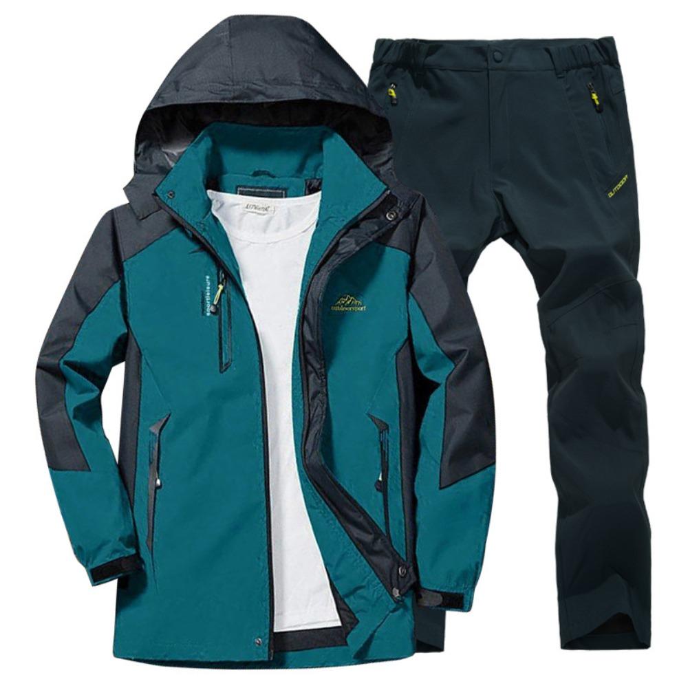 Outdoor Hiking Jacket and Pants Sets Men Autumn Waterproof Windproof Hooded Jackets Trip Mountain Camping Clothes
