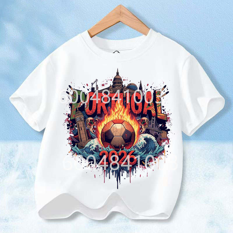 Portugal Flag Retro Style Graphic Children Shirt Kid Boys Girls Summer Cotton Short Sleeve Little Soccer Fan Casual Daily Wear