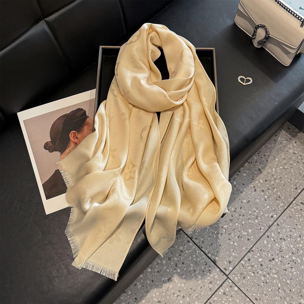 Summer Pentagram Imitation Silk Sunscreen Silk Scarf Printed Beach Towel Shawl Travel Women'S Tencel Cotton Scarf