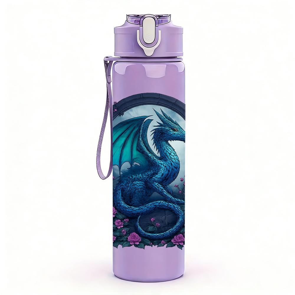 1PC Dark Blue Dragon Emblem 750ml Color Plastic Sports Water Bottle Leakproof Flip Straw Lid For Sports Office Home Use