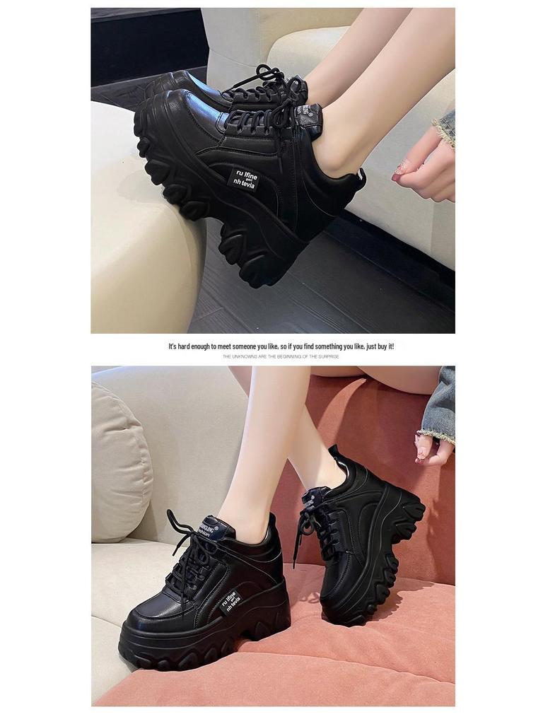 Damen Plateau Dad Schuhe - Frühling/Herbst 2021 Schnür-Sport-Freizeit-Sneaker, Koreanischer Stil für Studentinnen