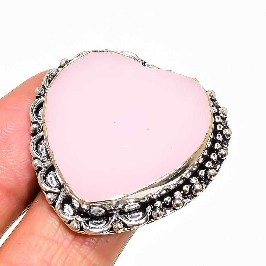 Natural Pink Chalcedony Gemstone 925 Sterling Silver Jewelry Ring Size 9 v0U16