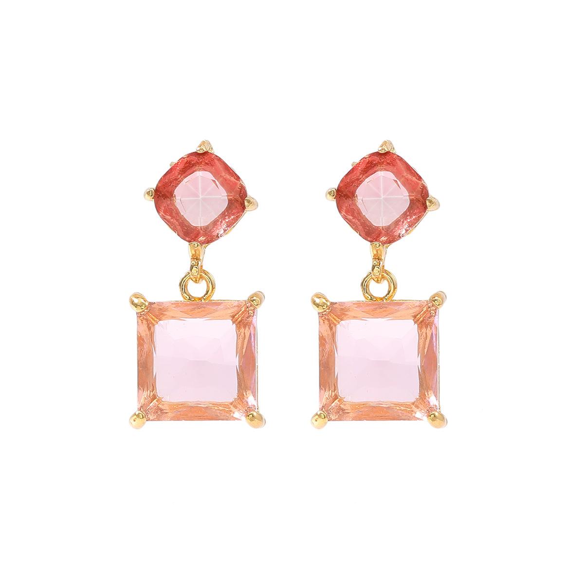 Metal Rhinestone Square Geometric Dangle Earrings Women New Elegant Glamorous Design Zircon Party Accessories розовый