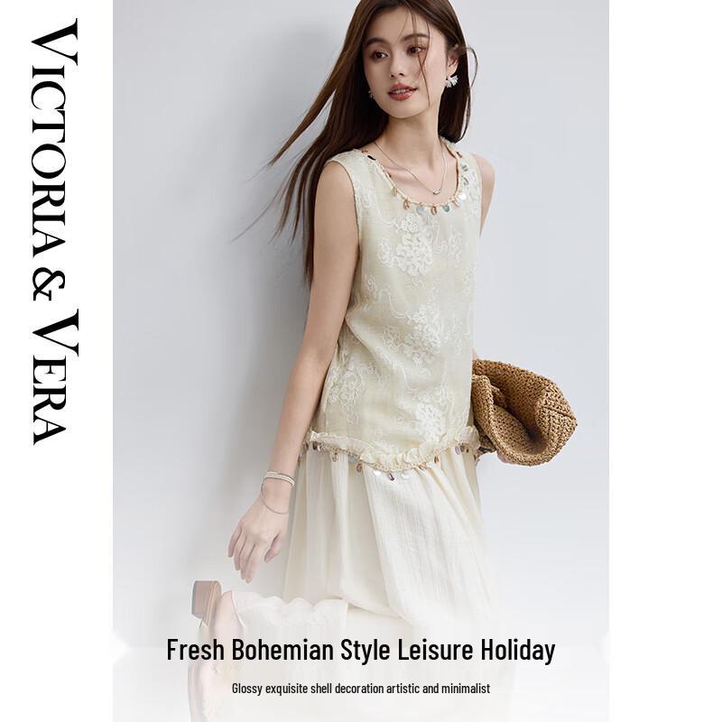 

VICTORIA&VERA Embroidered Sleeveless A-Line Midi Dress S
